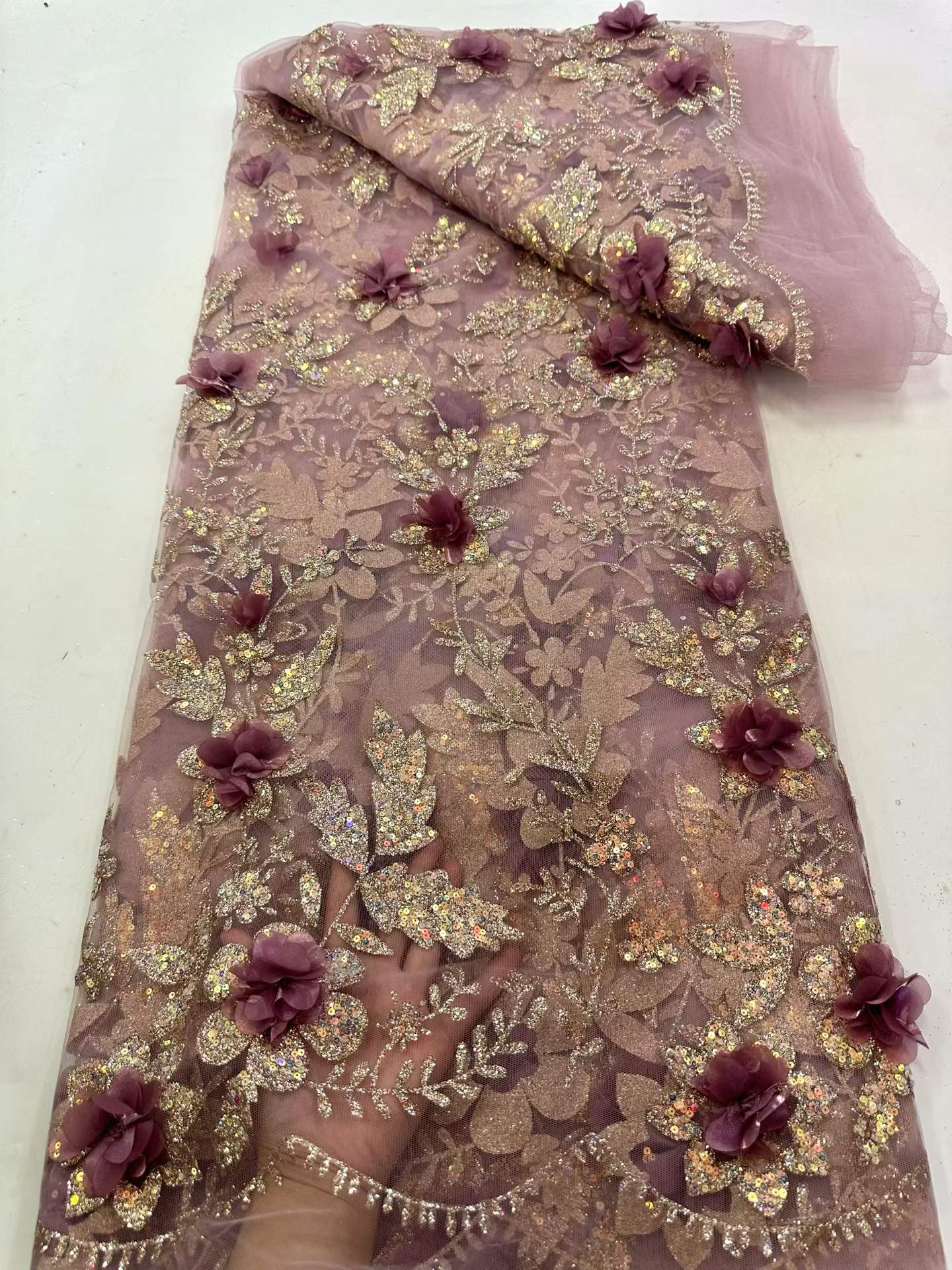 Glitter Tablecloth - Tela de encaje africana bordada con